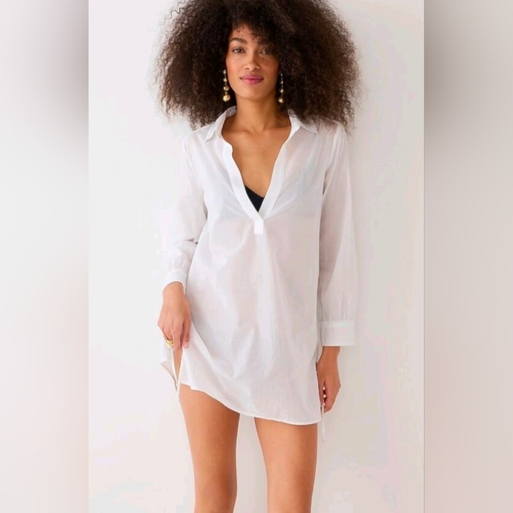 J. Crew Cotton Voile Tunic Cover-up with Side Ties In White, XS